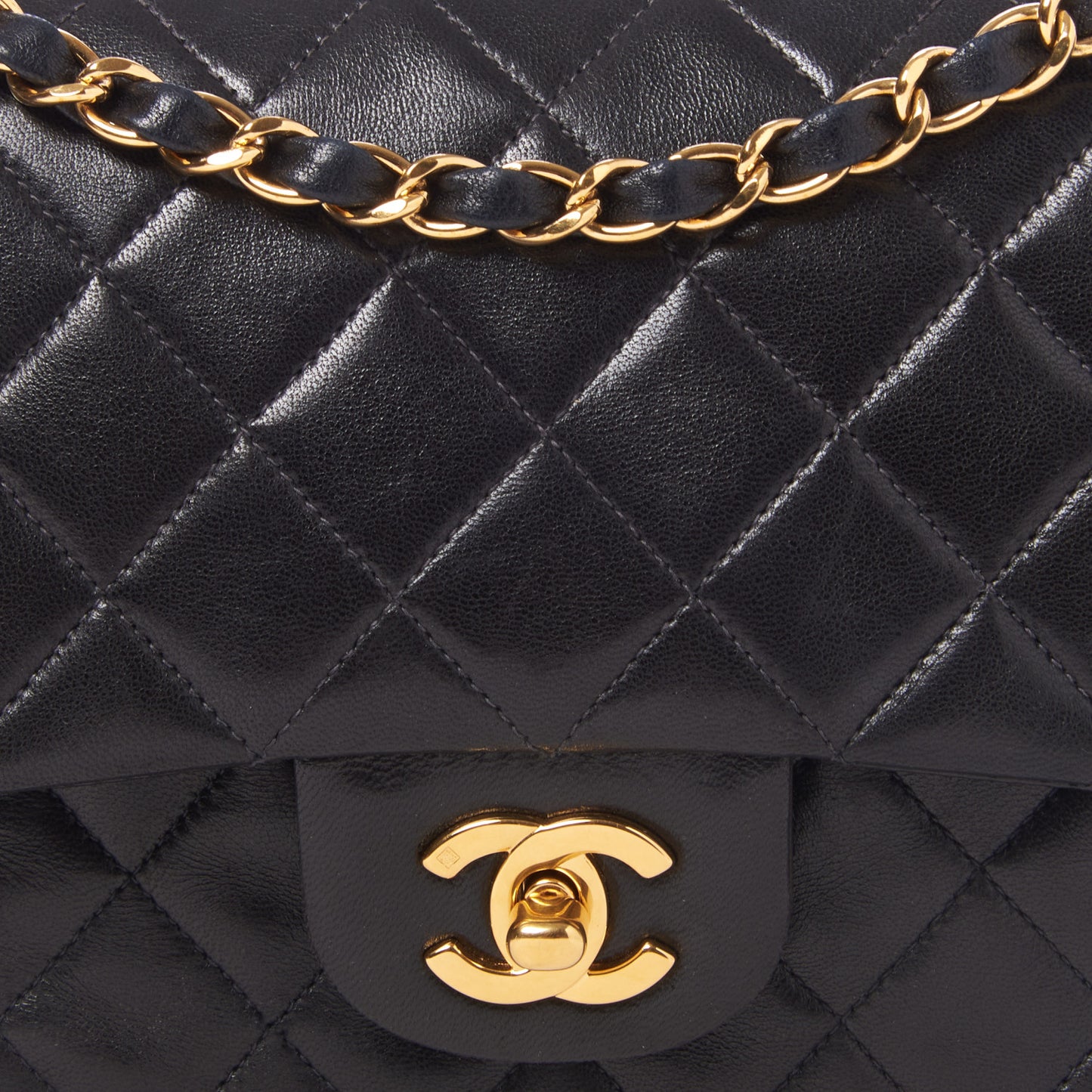 Lambskin Quilted Medium Double Flap Black