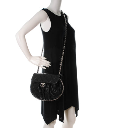 Chanel Crumpled Lambskin Quilted Medium Chain Around Messenger Black 2 of 7