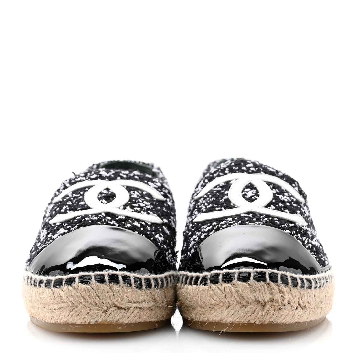 Tweed Lambskin Patent CC Espadrilles 40 Black White