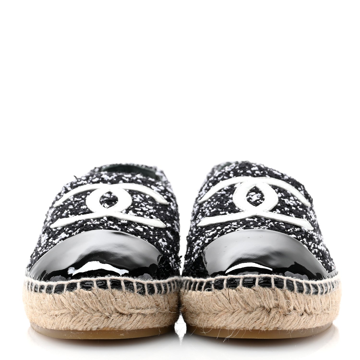 Chanel Tweed Lambskin Patent CC Espadrilles 40 Black White 2 of 9