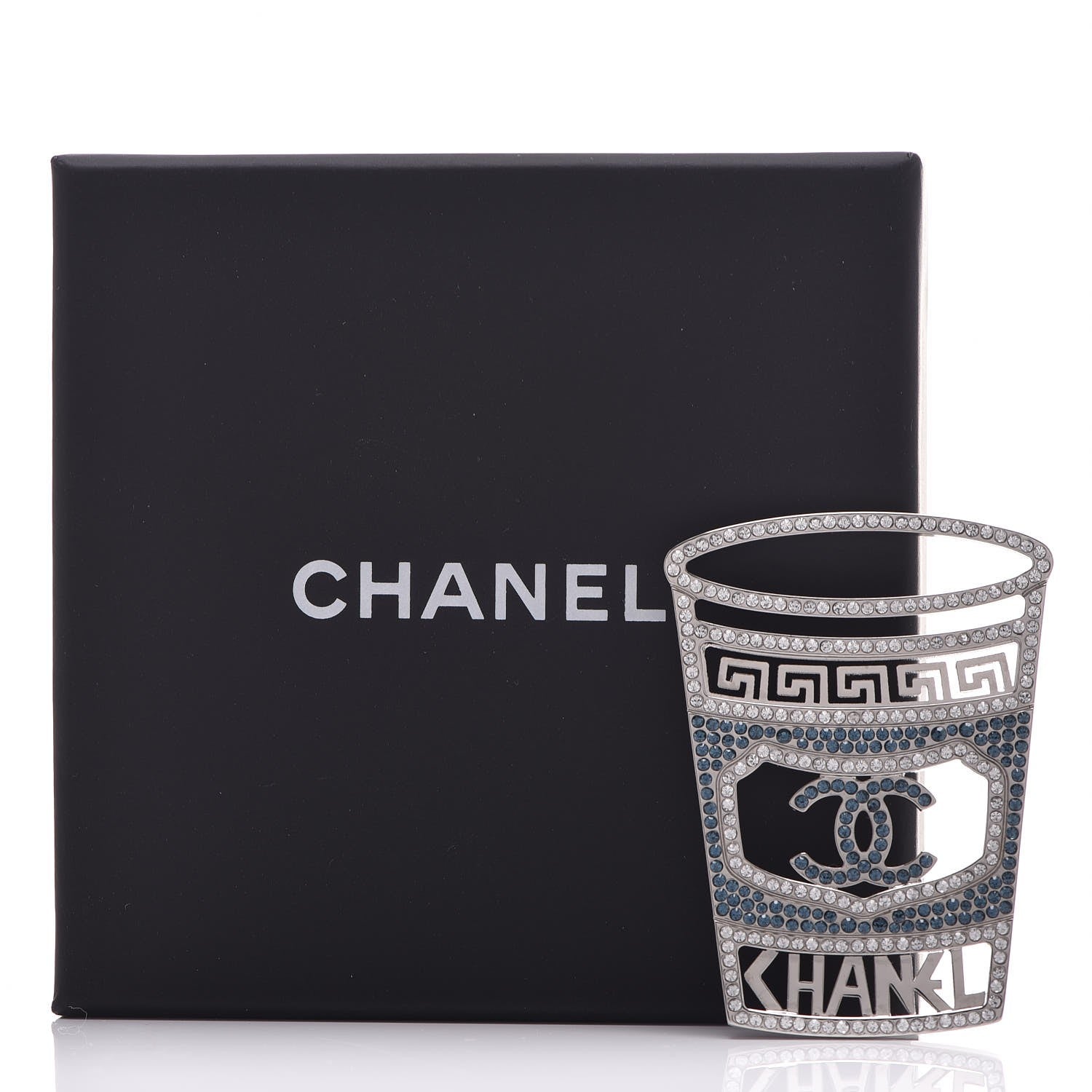 Chanel Crystal CC Greek Cup Brooch Silver Blue 7 of 7