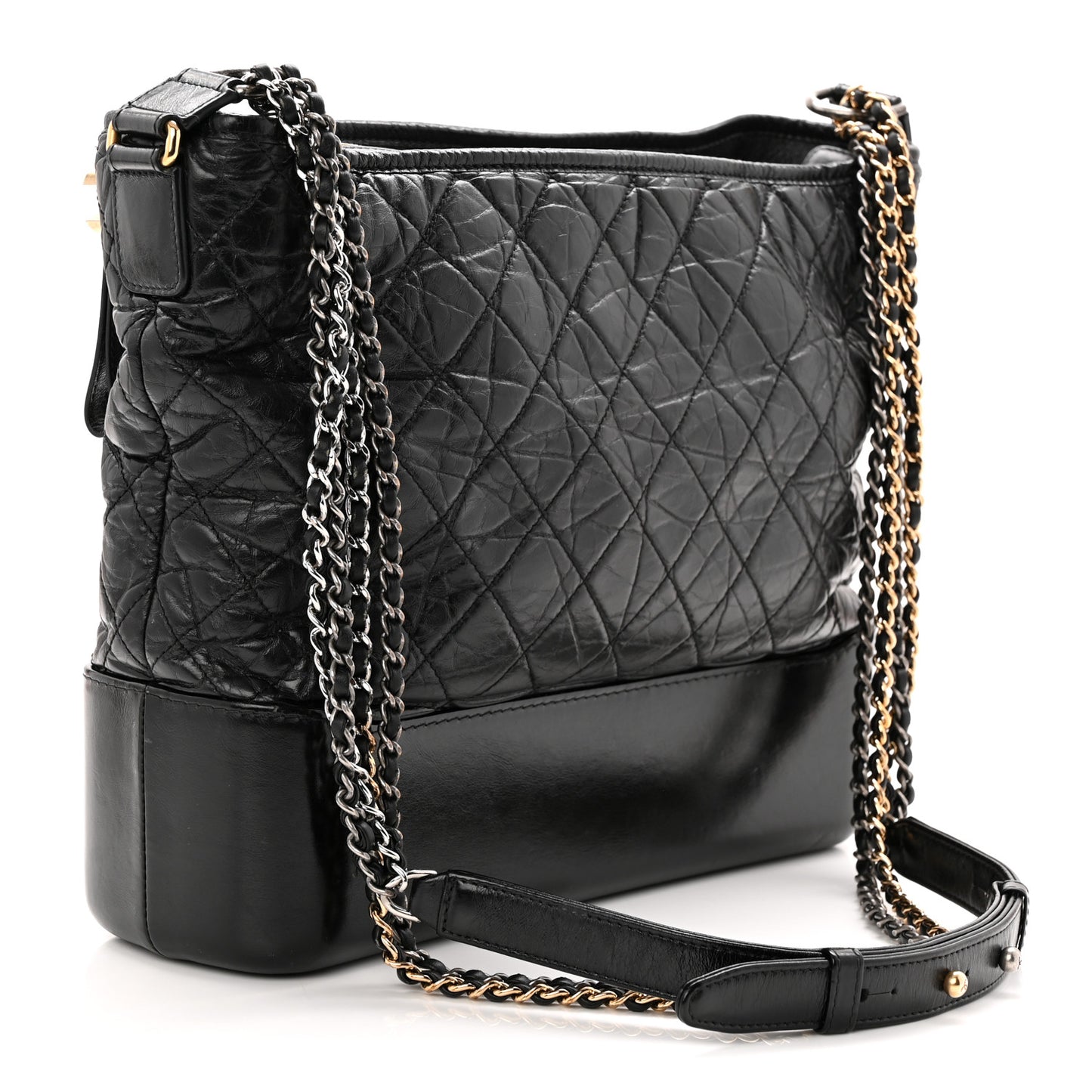 Aged Calfskin Quilted Large Gabrielle Hobo Black