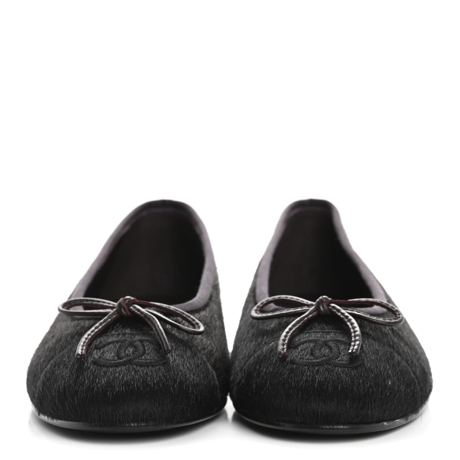Chanel Pony Hair Cap Toe CC Ballerina Flats 38 Dark Burgundy Black 3 of 10