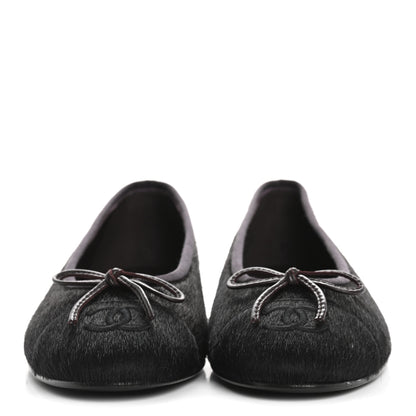 Chanel Pony Hair Cap Toe CC Ballerina Flats 38 Dark Burgundy Black 3 of 10