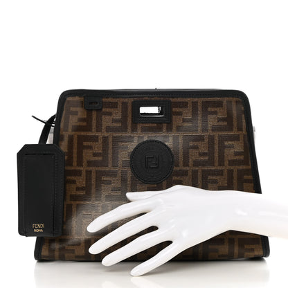 Fendi Glazed Fabric Vitello Century FF 1974 Stamp Patch Mini Peekaboo Defender Cover Mogano Panna Black 2 of 13