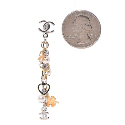 Chanel Pearl Lucky Charms CC Dangle Earrings Silver 2 of 5