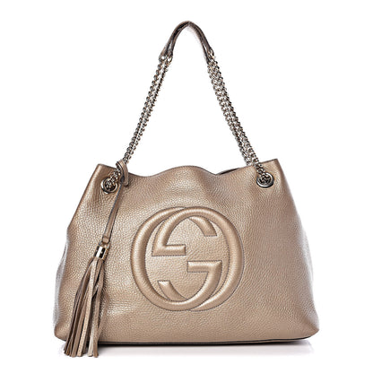 Gucci Metallic Pebbled Calfskin Medium Soho Chain Shoulder Bag Golden Beige 1 of 20