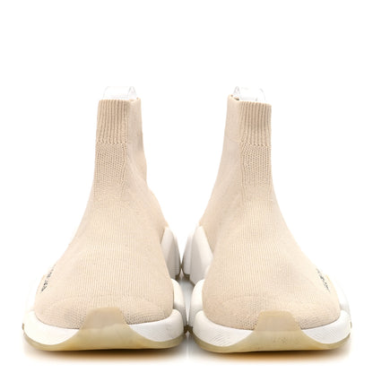 Balenciaga Ribbed Knit Womens Speed 2.0 Transparent Sole Sneakers 37 Light Beige White 3 of 9