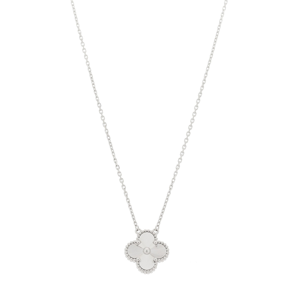 Van Cleef & Arpels 18K White Gold Guilloche Vintage Alhambra Pendant Necklace 1 of 5