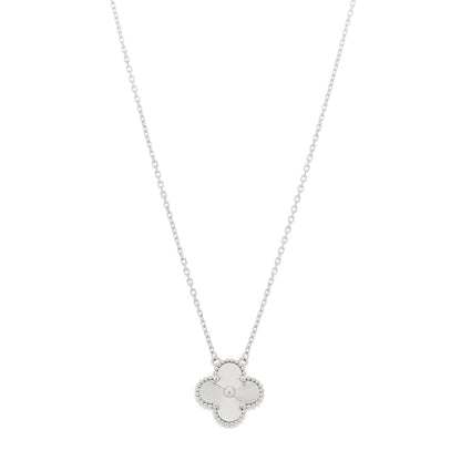 Van Cleef & Arpels 18K White Gold Guilloche Vintage Alhambra Pendant Necklace 1 of 5