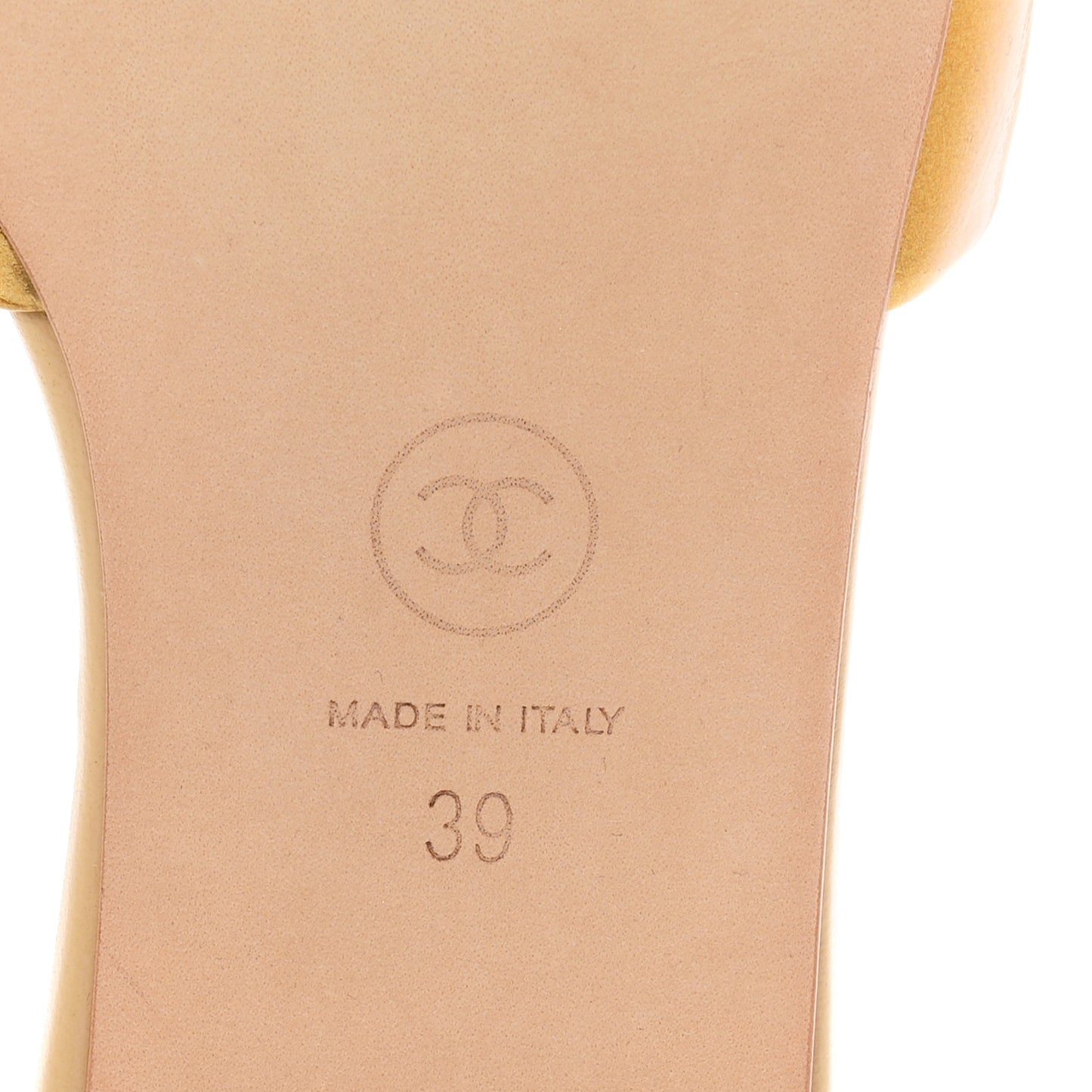 Laminated Lambskin Enamel CC Mules Sandals 39 Beige