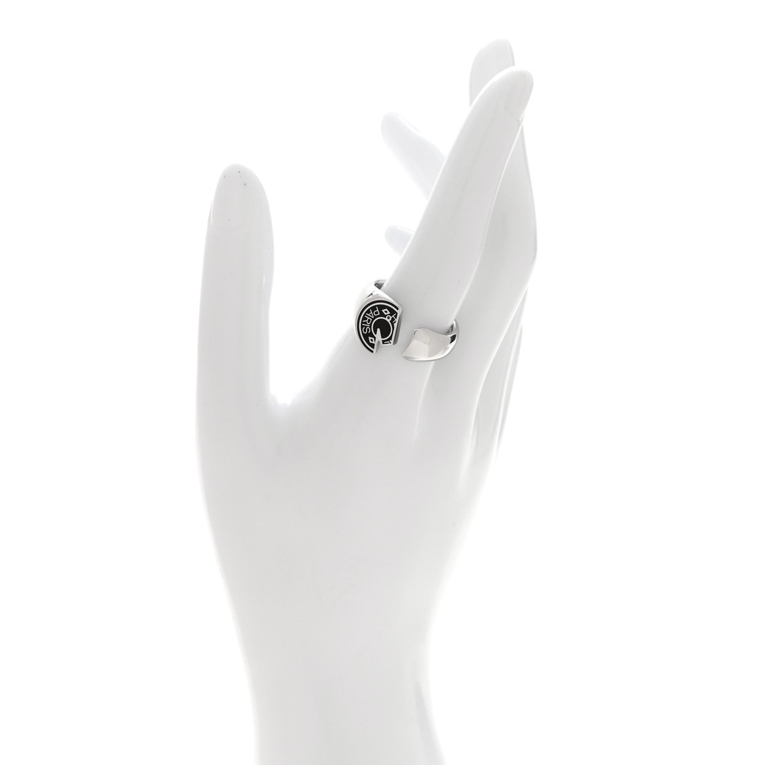 Hermes Stainless Steel Mens Carrousel Ring 62 10 Black 2 of 7