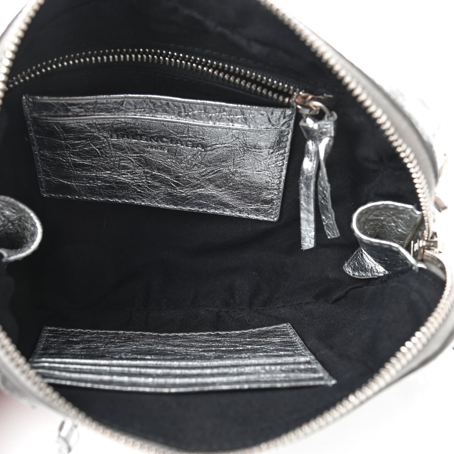 Metallic Calfskin Classic Silver Hardware Pouch With A Chain Crossbody Silver