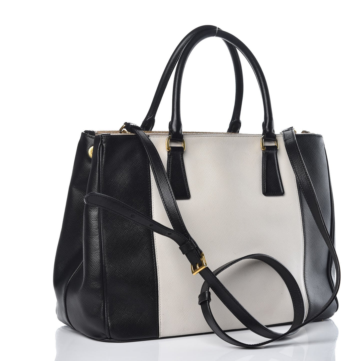 Saffiano Lux Colorblock Medium Galleria Double Zip Tote Black Talco