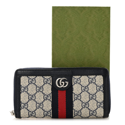 Gucci GG Supreme Monogram Textured Dollar Calfskin Web Ophidia Zip Around Wallet Beige Blue 11 of 11