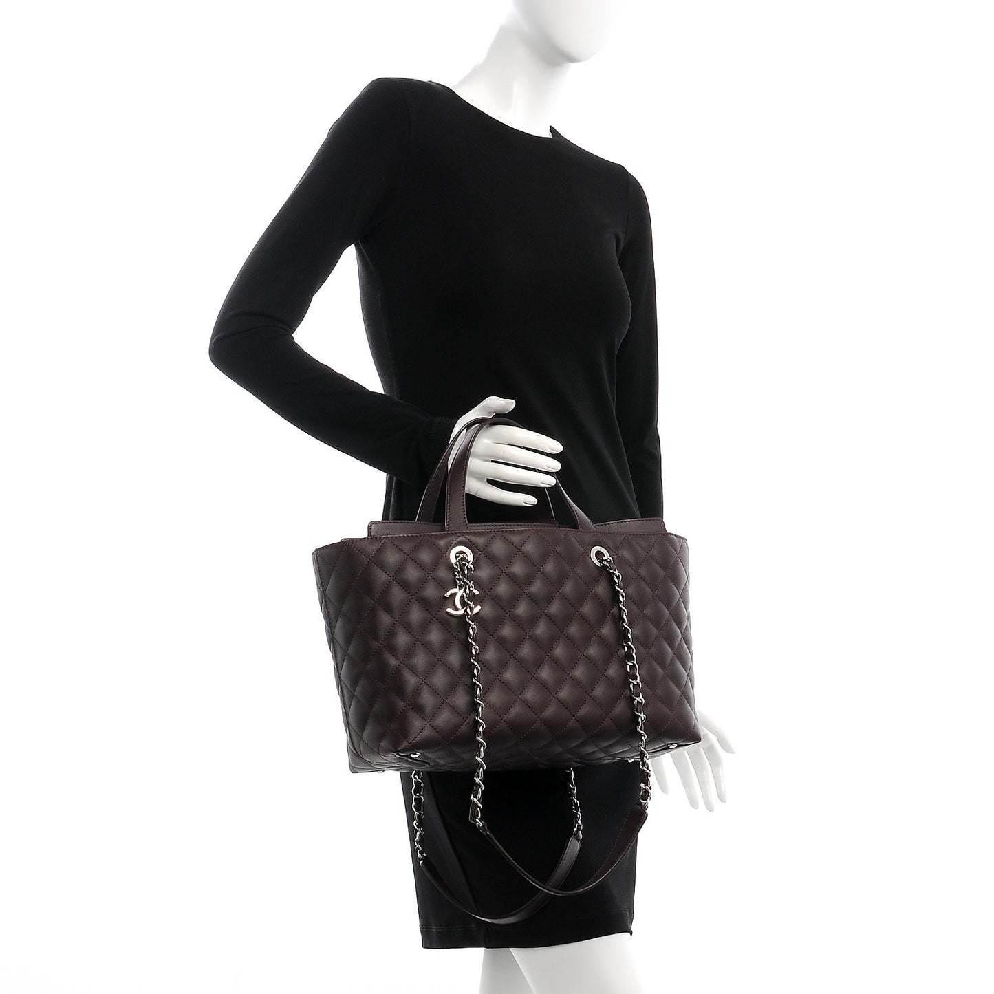 Calfskin Quilted Large Shopping Tote Burgundy