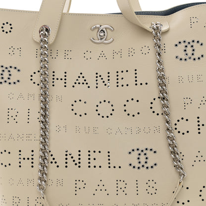 Chanel Calfskin Tweed Small Logo Eyelets Shopping Tote Beige 8 of 11