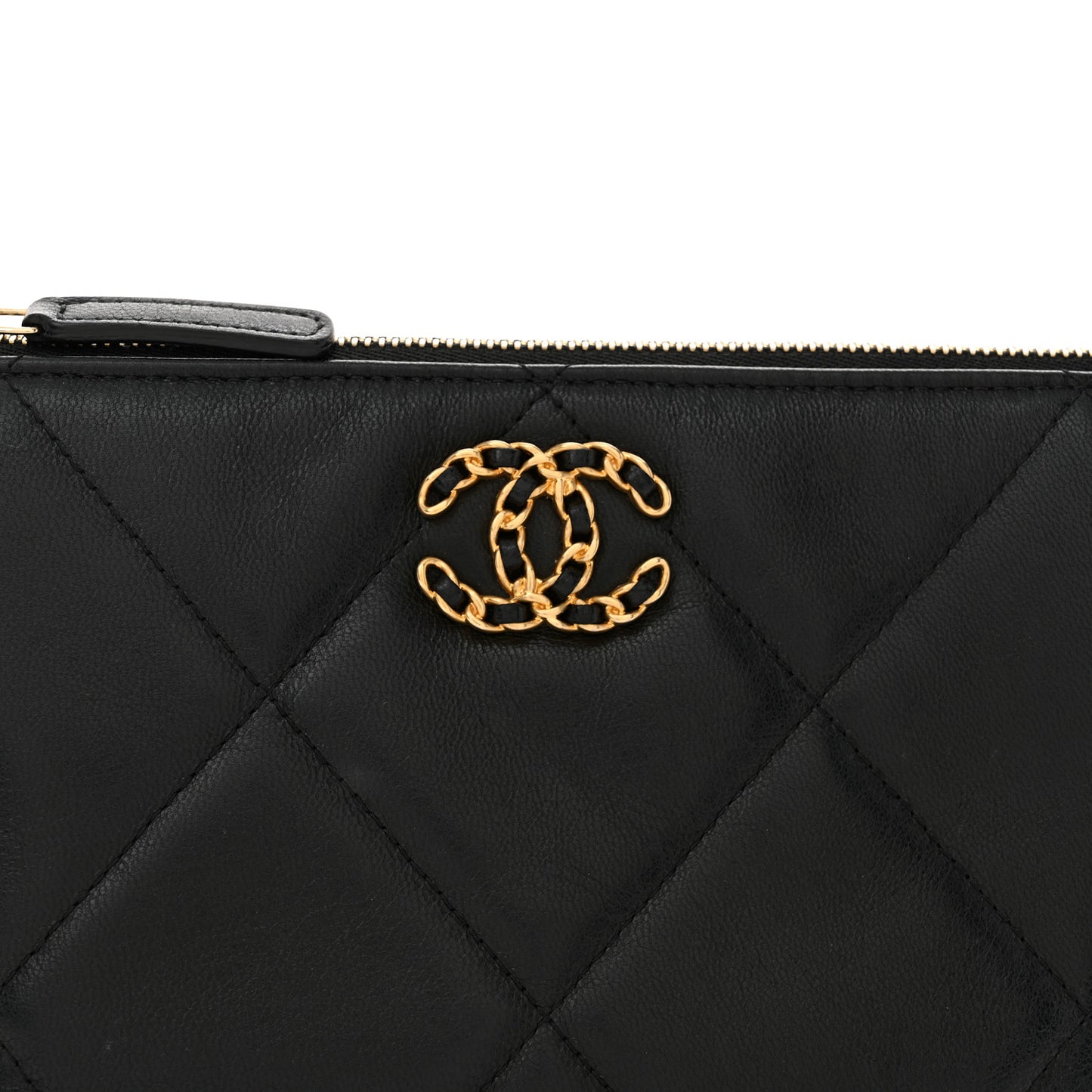 Shiny Goatskin Quilted Small Chanel 19 Pouch With Handle Black