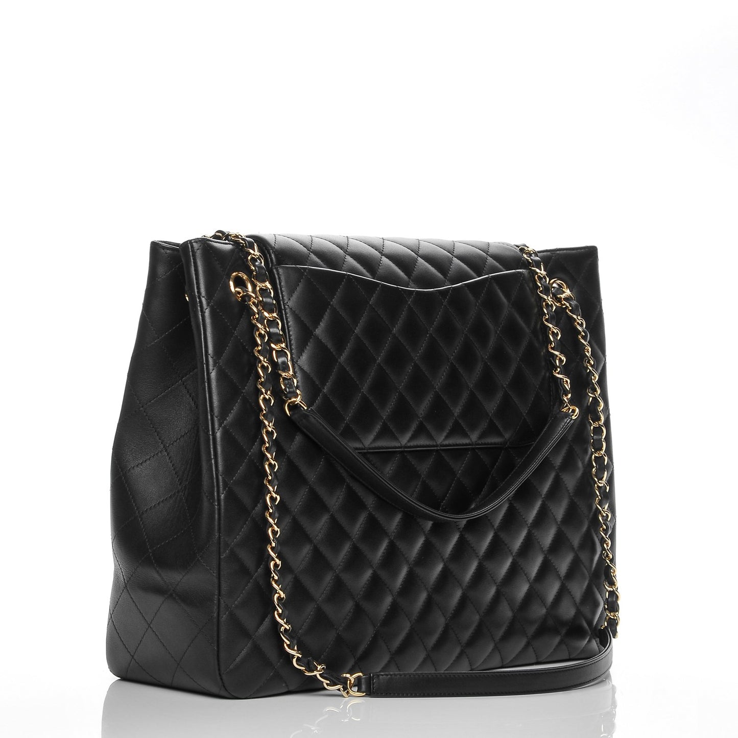 Calfskin Quilted Flap Tote Black