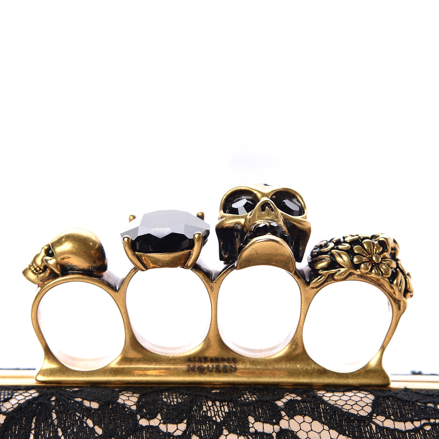 Alexander McQueen Lace Knuckle Duster Clutch Black Beige 7 of 10