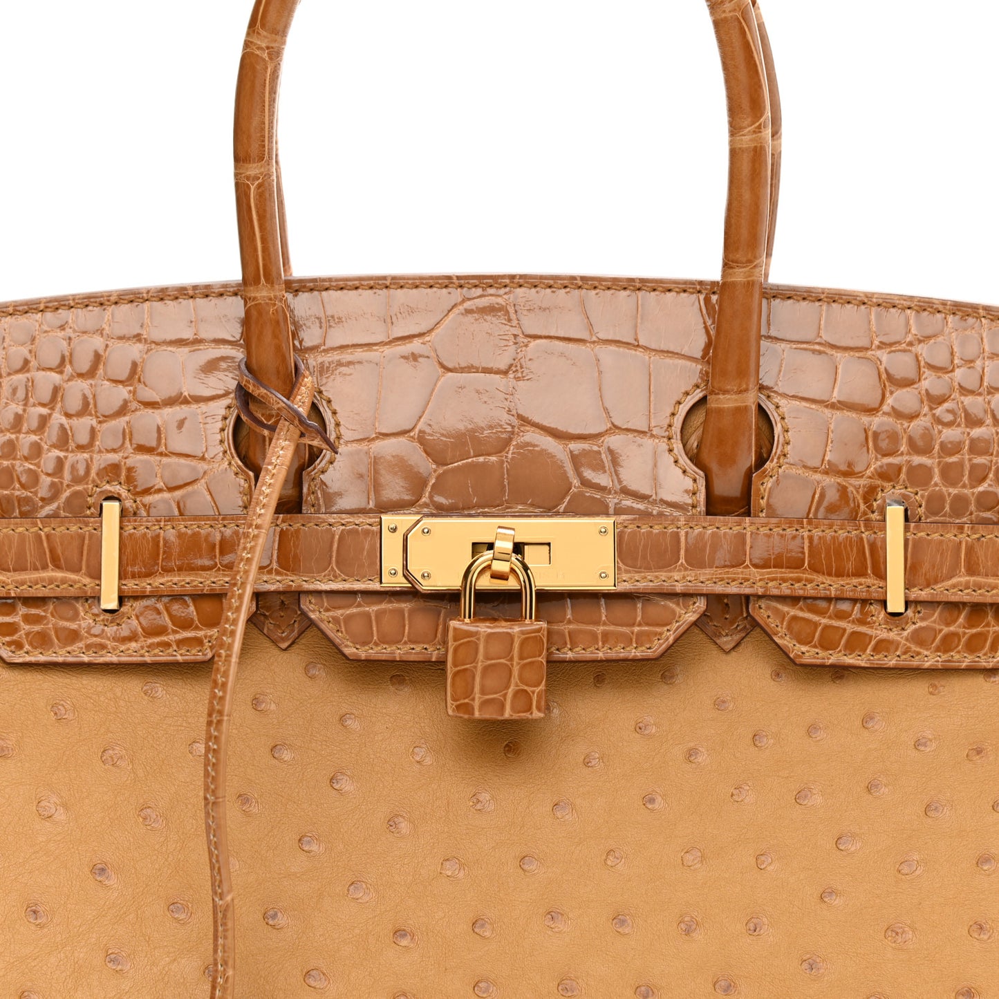 Ostrich Shiny Alligator Birkin Touch 30 Saffron