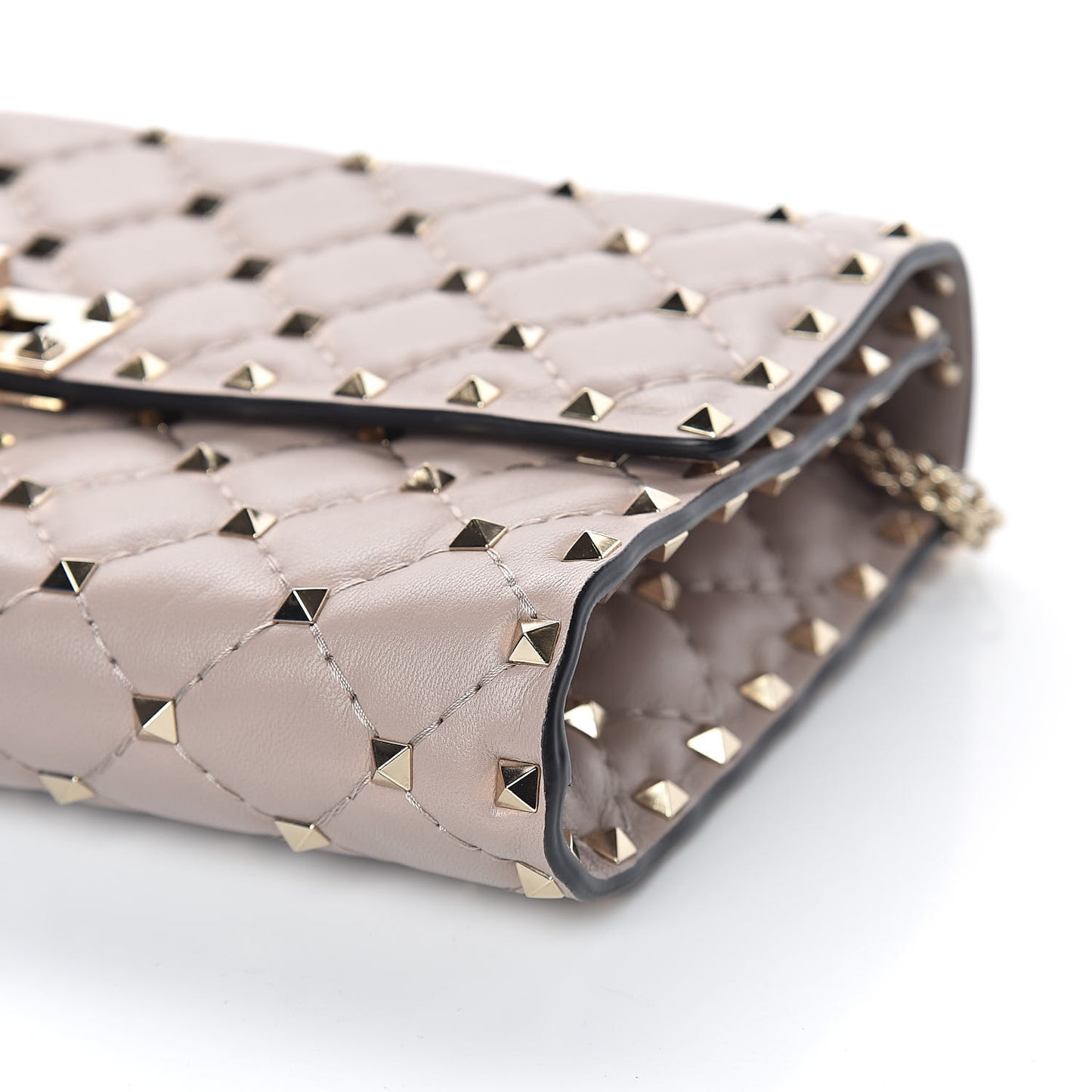Lambskin Rockstud Spike Wallet on Chain Poudre