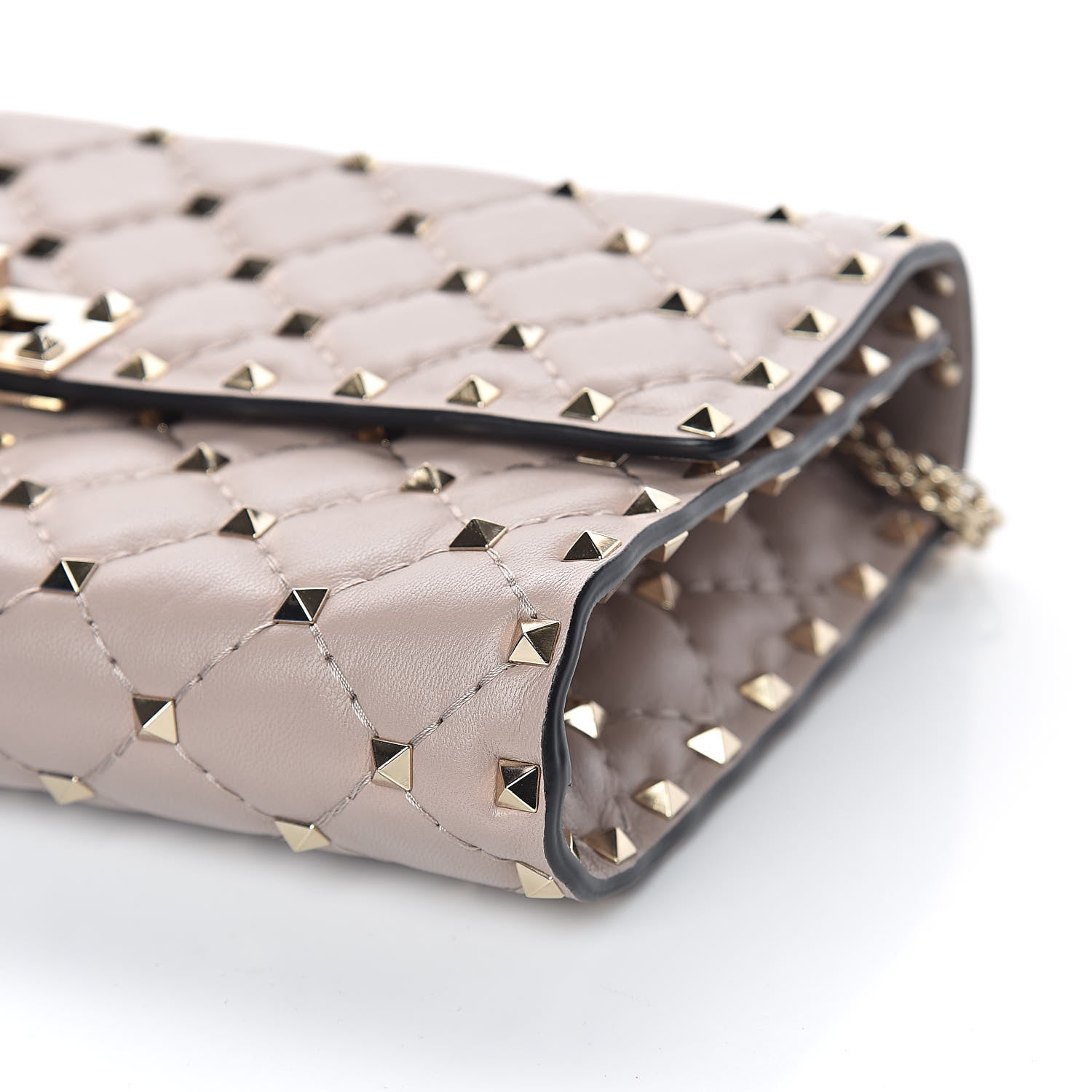 Valentino Garavani Lambskin Rockstud Spike Wallet on Chain Poudre 9 of 9