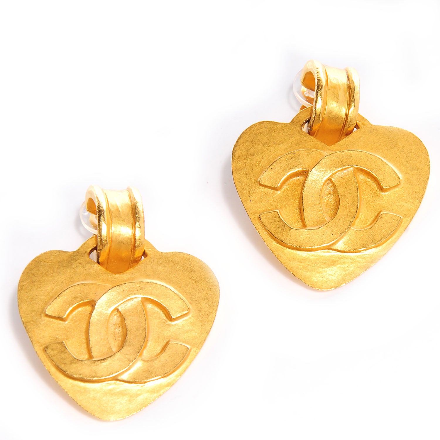 Chanel CC Heart Drop Clip On Earrings Gold 1 of 5
