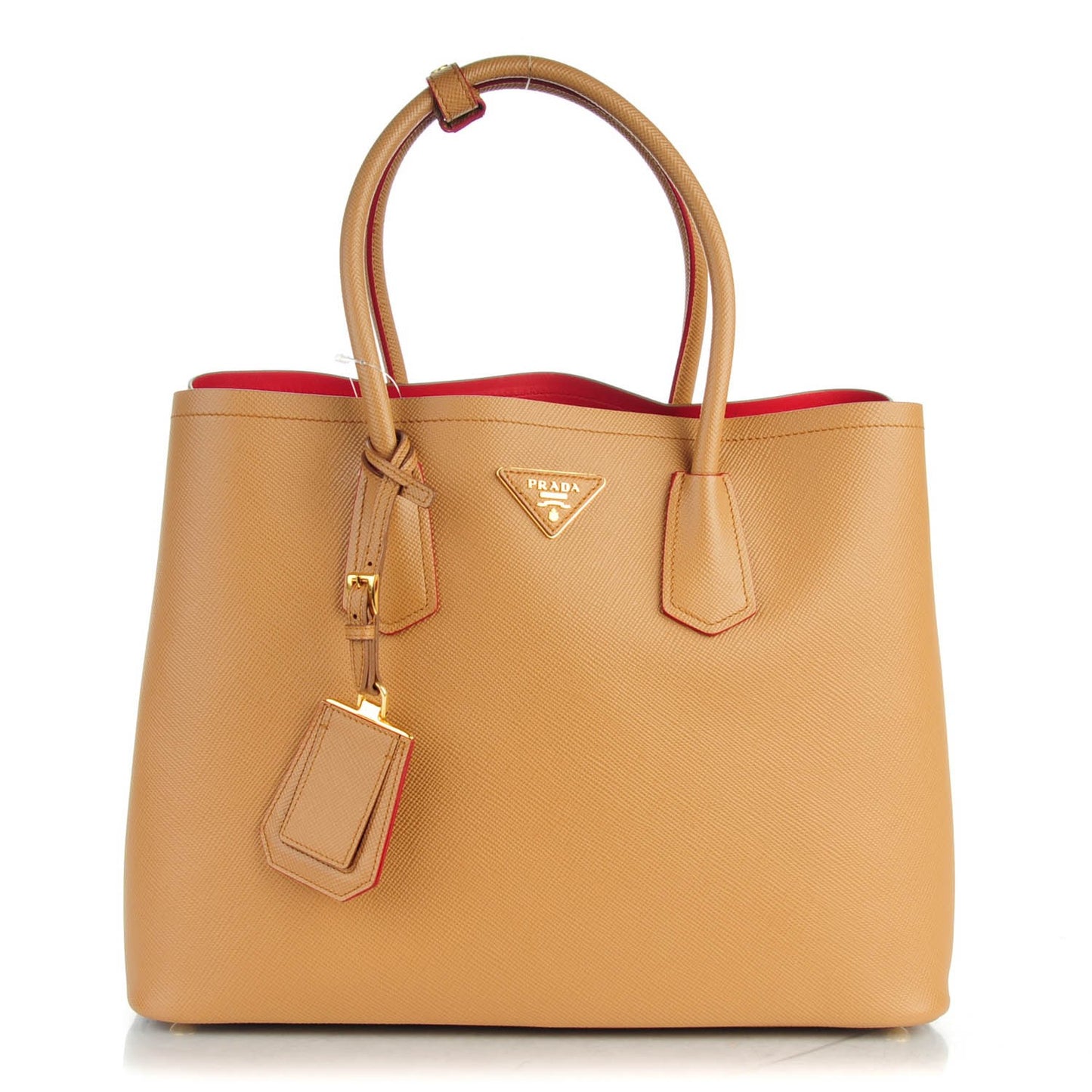 Saffiano Cuir Large Double Bag Caramel