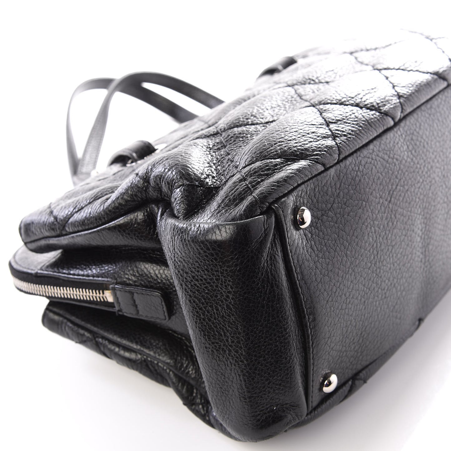 Glazed Calfskin On the Road Zip Tote Black