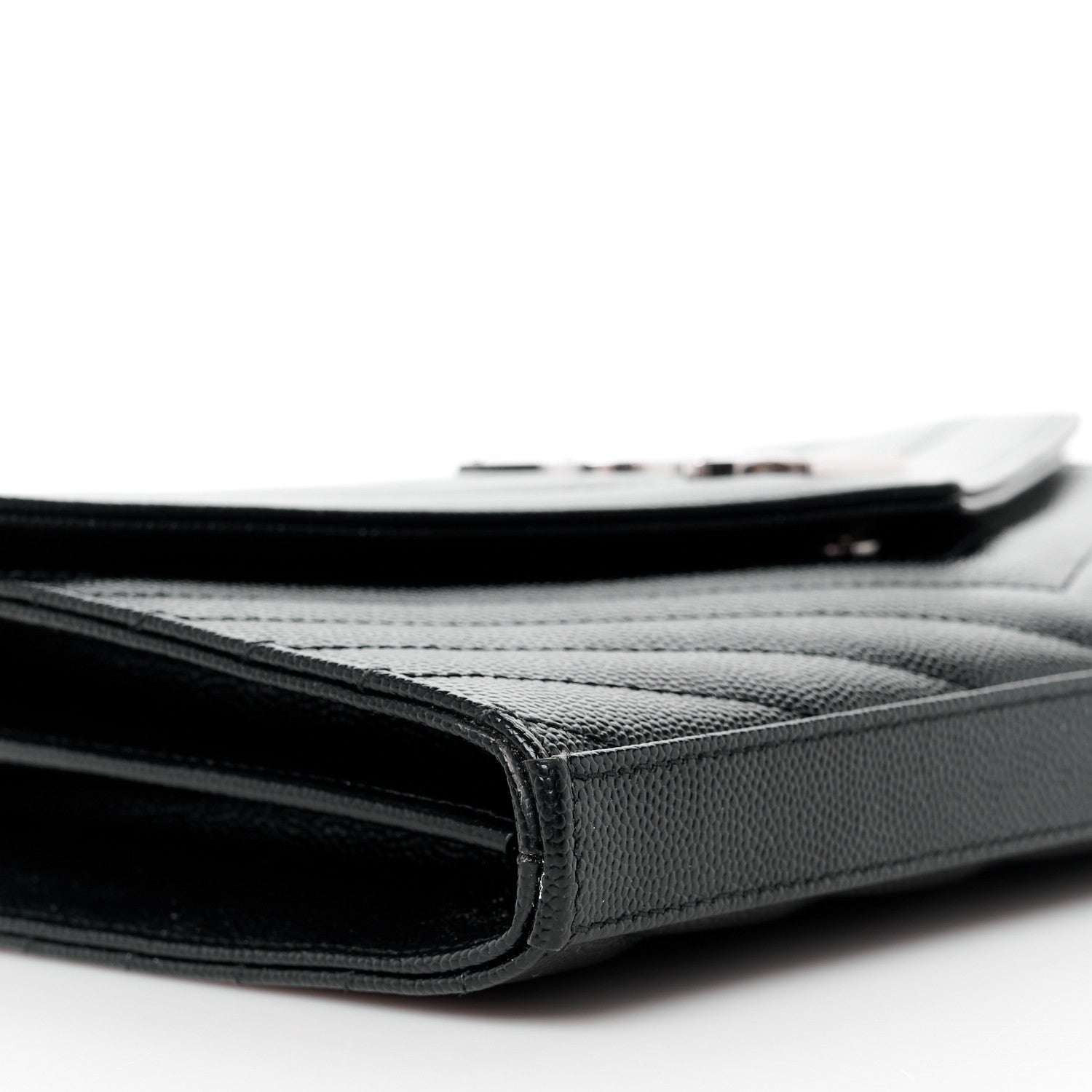 Saint Laurent Grain De Poudre Matelasse Chevron Monogram Chain Wallet Black 10 of 11