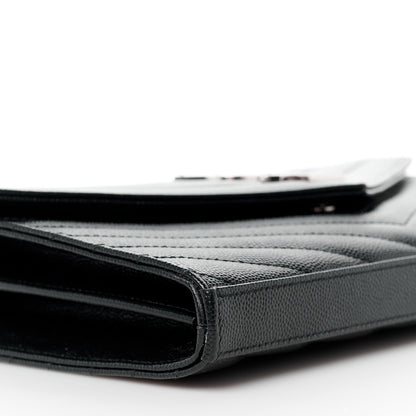 Saint Laurent Grain De Poudre Matelasse Chevron Monogram Chain Wallet Black 10 of 11