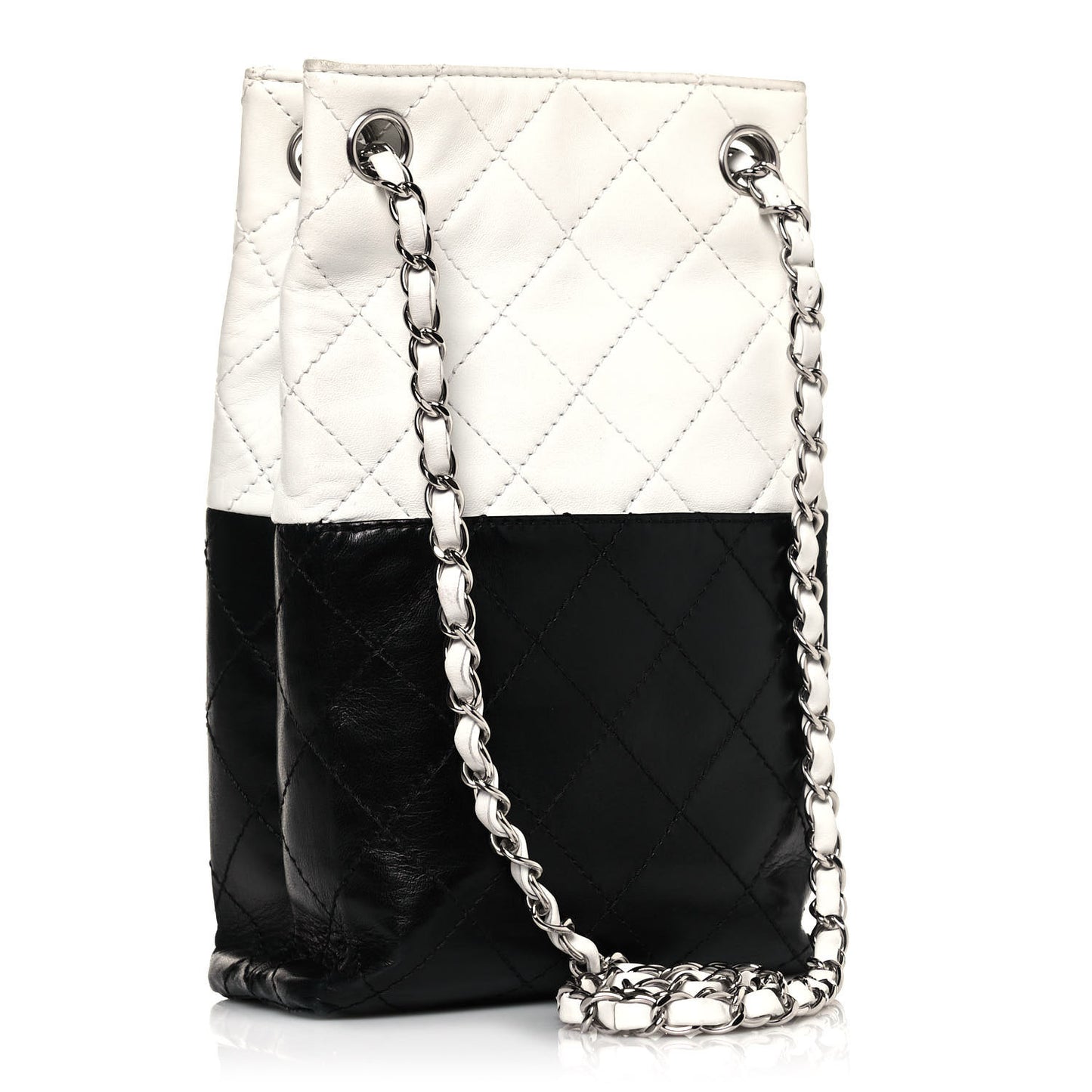 Lambskin Quilted Vertical Tote Black White