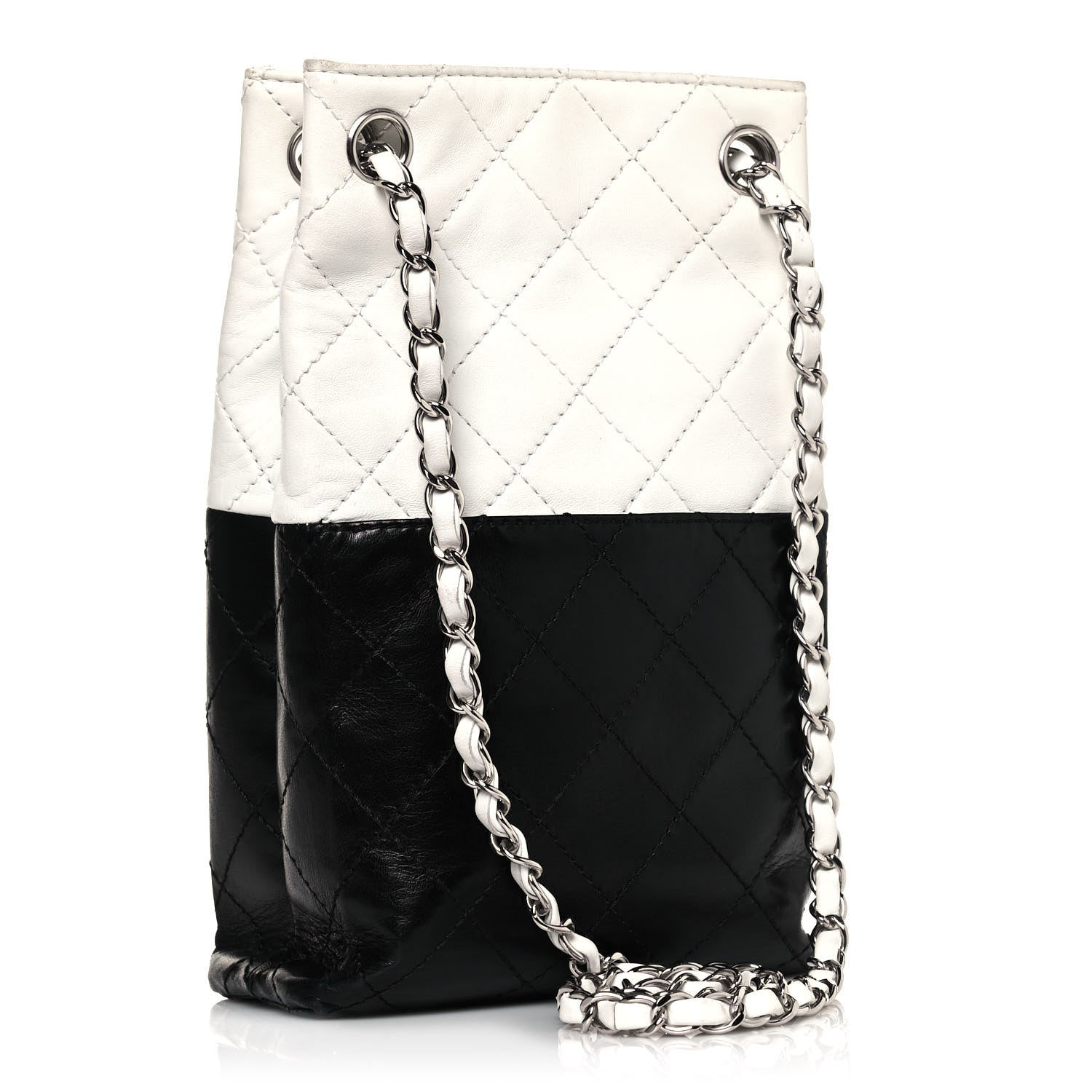 Chanel Lambskin Quilted Vertical Tote Black White 3 of 12