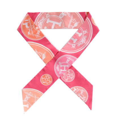 Hermes Silk Confettis D'Ex Libris Twilly Rose Vif Peach 1 of 4