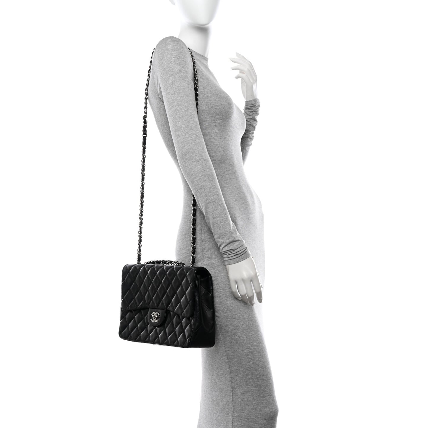 Lambskin Quilted Jumbo Single Flap Black