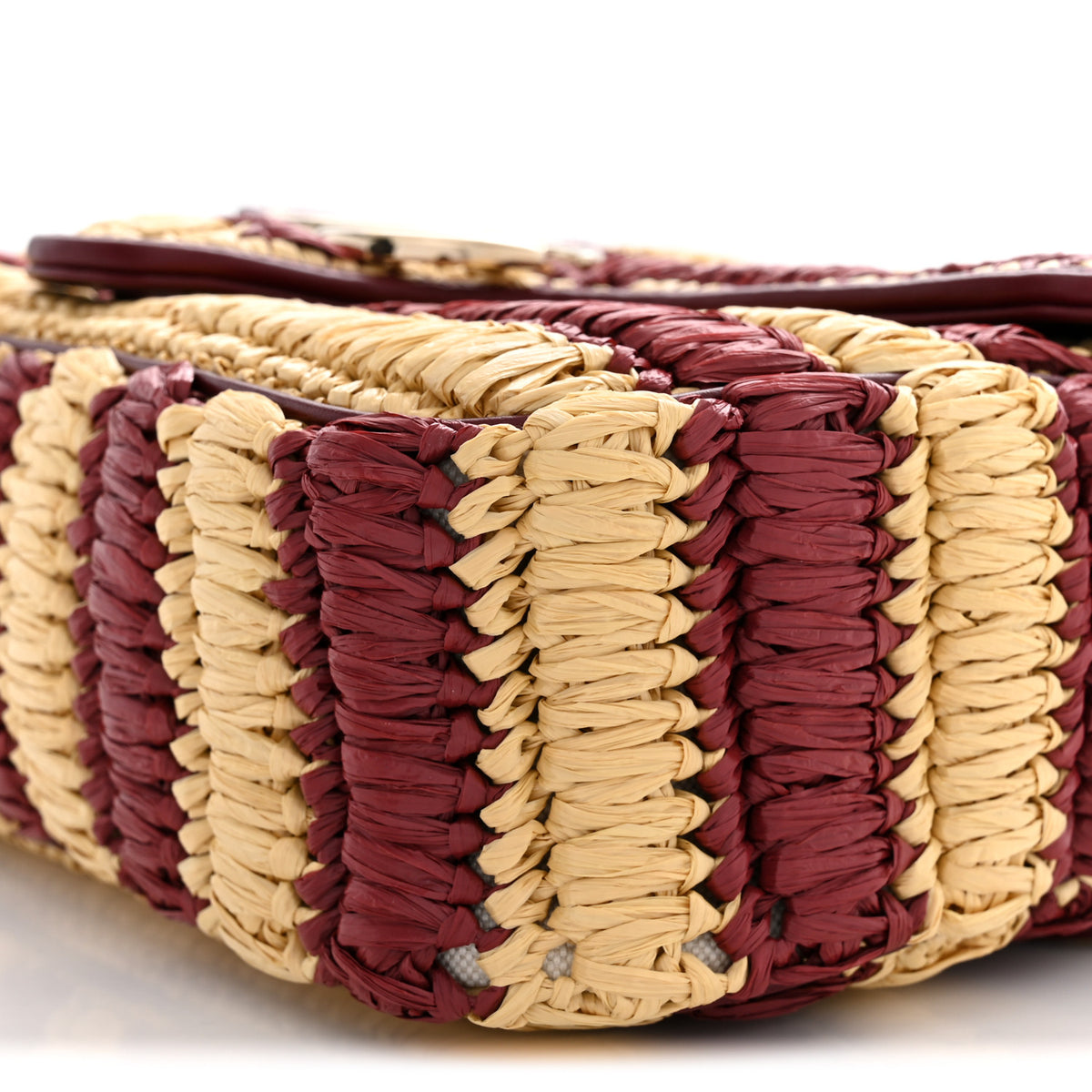 Calfskin Raffia Woven Striped Small GG Marmont Shoulder Bag Natural Burgundy