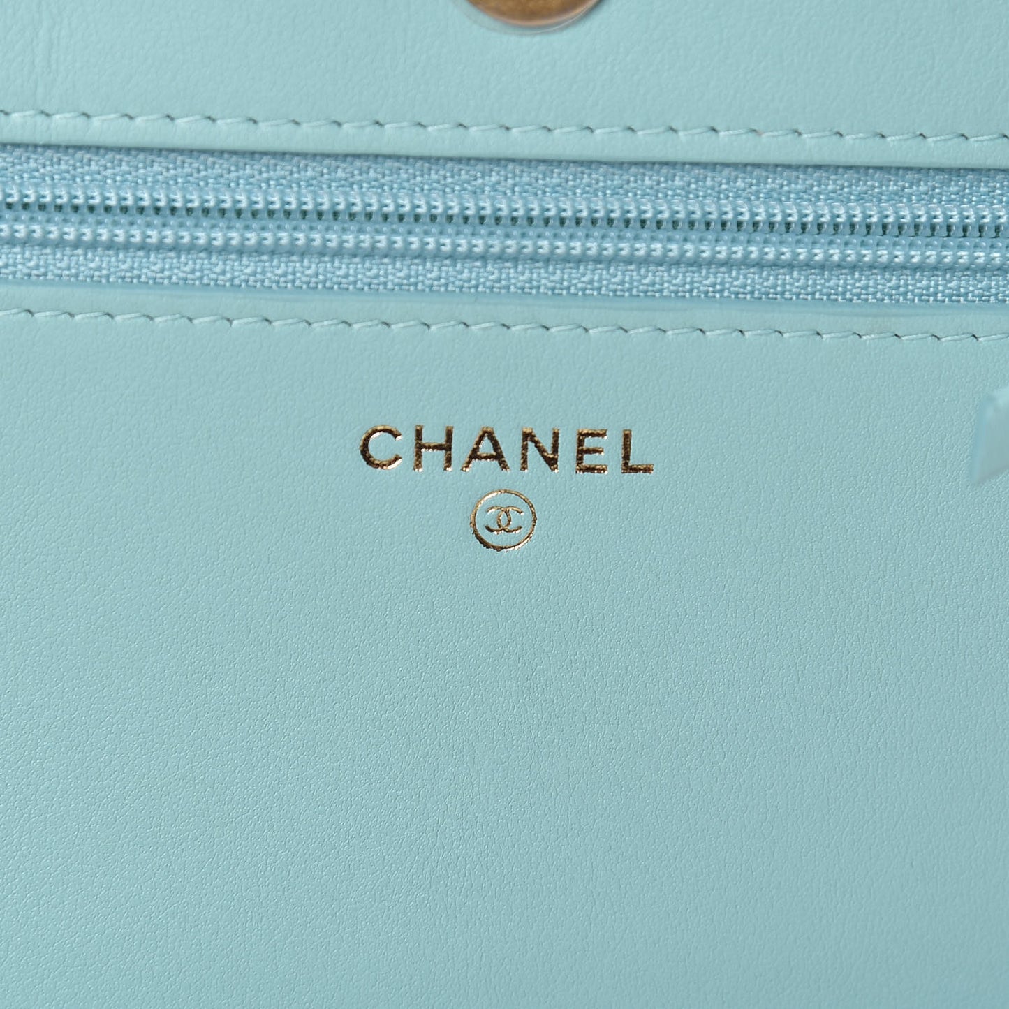 Caviar Quilted Boy Wallet On Chain WOC Light Blue