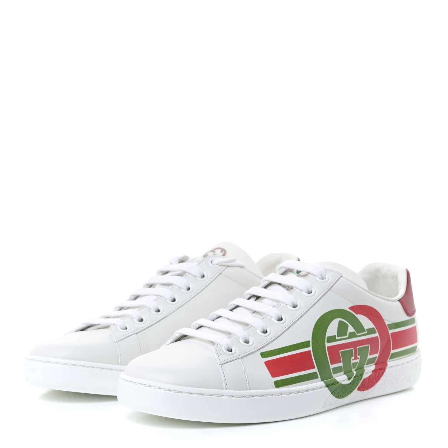 Gucci Calfskin Interlocking G Womens New Ace Sneakers 36.5 White Red Flame Green 2 of 11