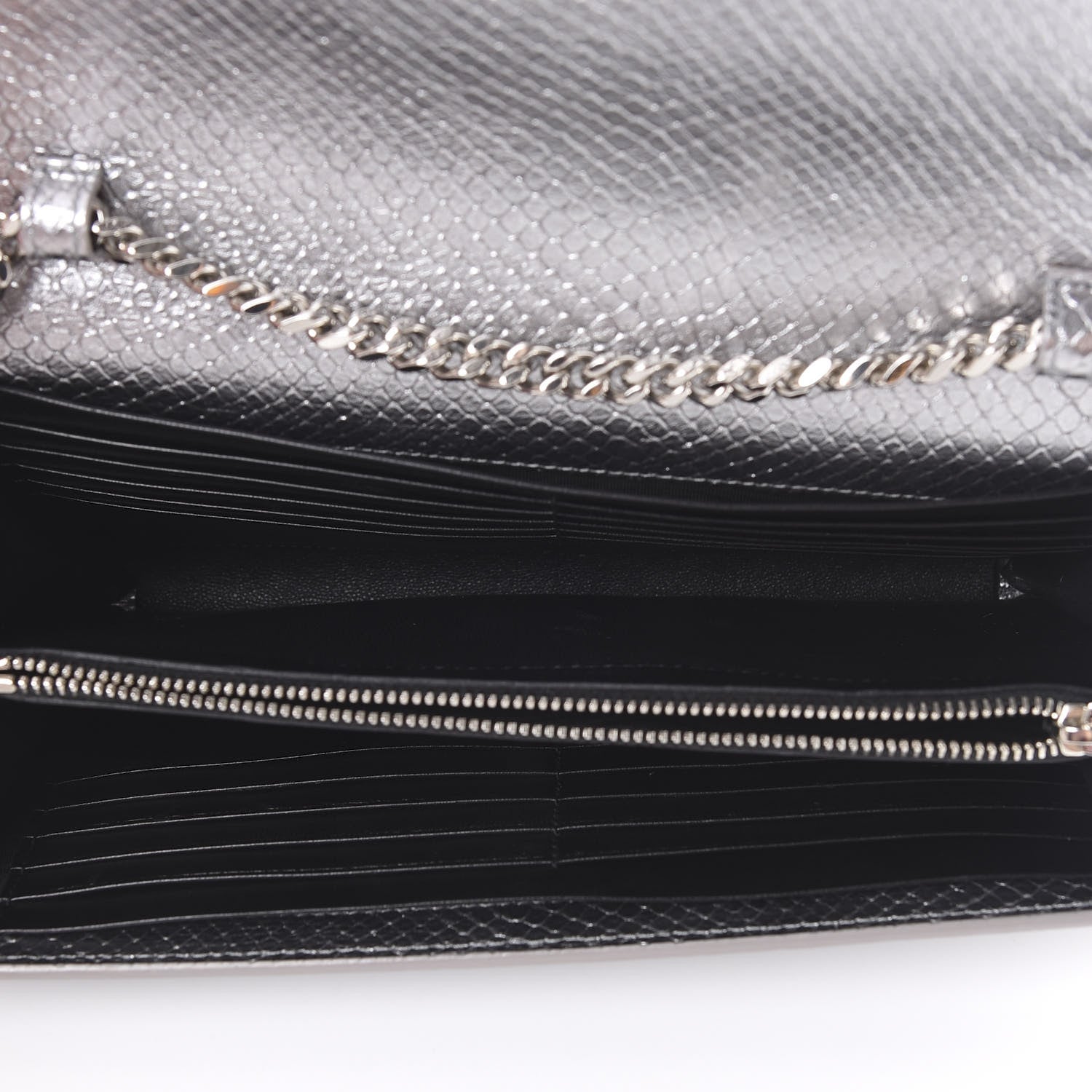 Saint Laurent Metallic Calfskin Python Embossed Monogram Chain Wallet Silver 4 of 13