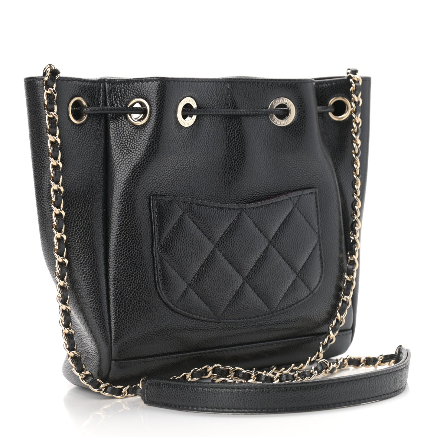 Caviar Quilted CC Pocket Bucket Bag Black