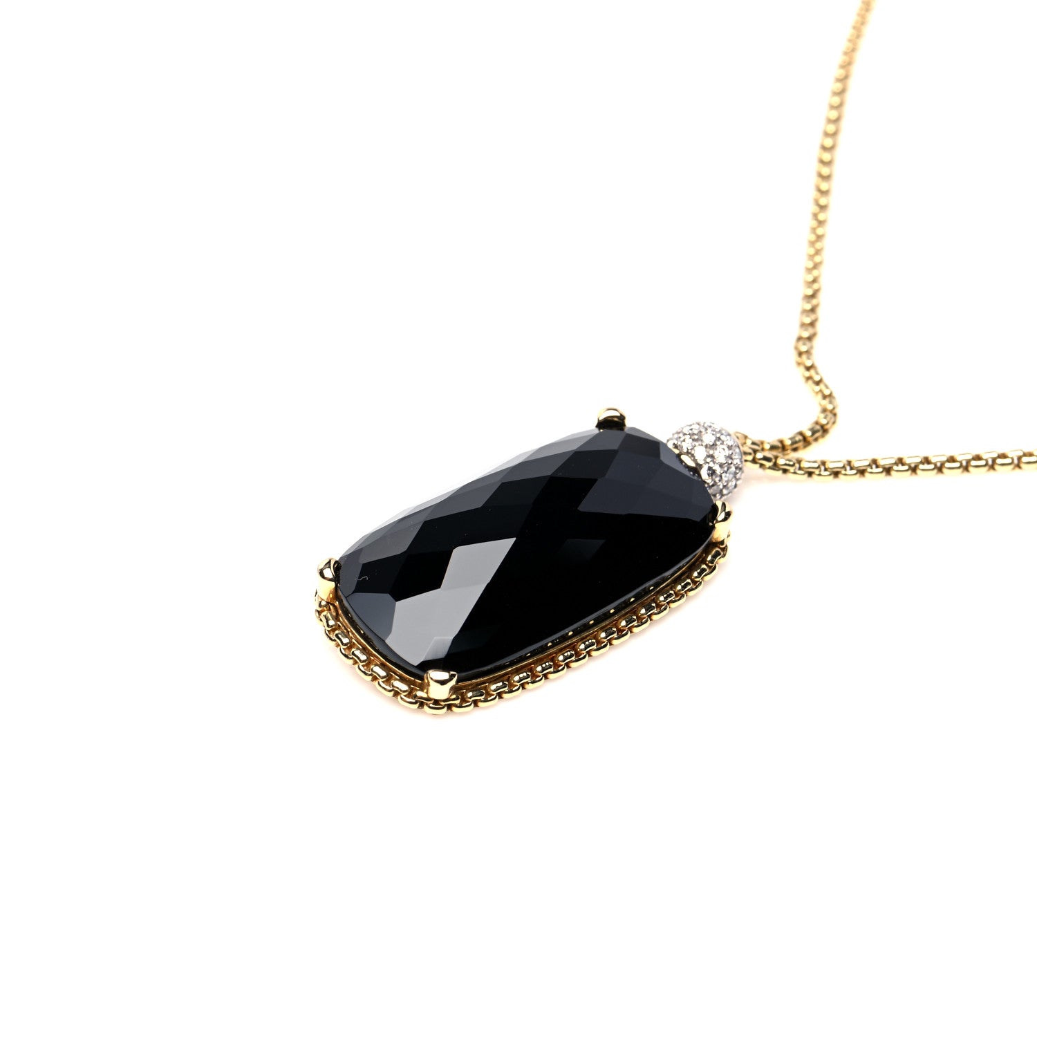 David Yurman 18K Yellow Gold Diamond Black Onyx Rectangle Pendant Necklace 4 of 5