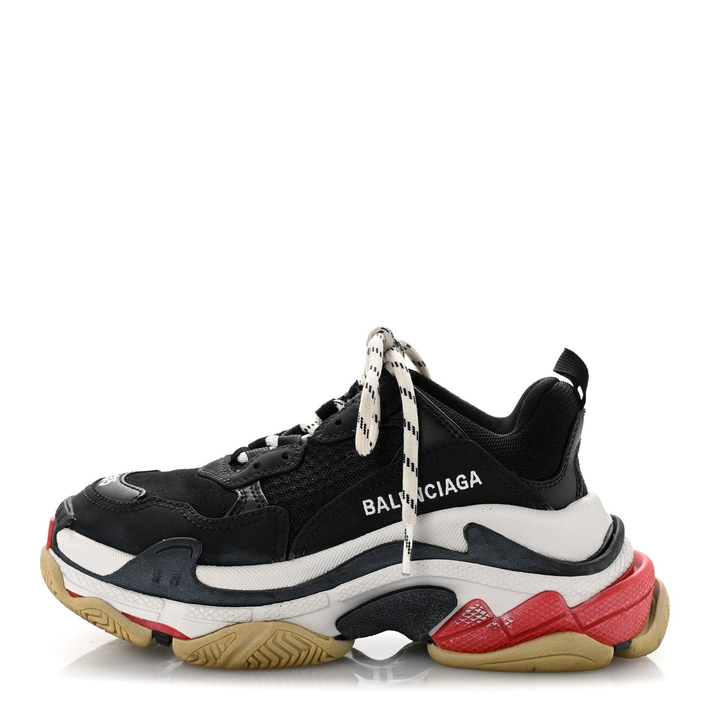 Fabric Mesh Washed Effect Womens Triple S Sneakers 35 Black Red