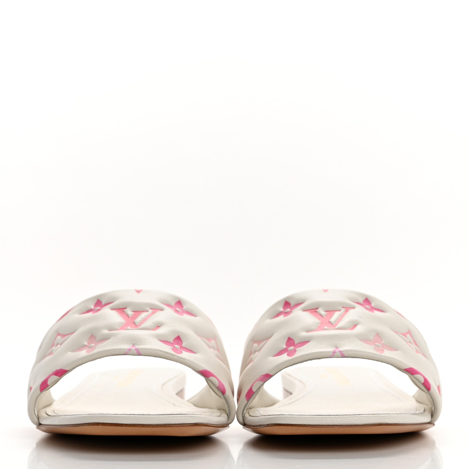 Louis Vuitton Lambskin Embossed Monogram By The Pool Revival Flat Mules 39.5 White Pink 3 of 9
