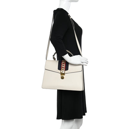 Gucci Calfskin Web Medium Sylvie Top Handle Bag White 2 of 12