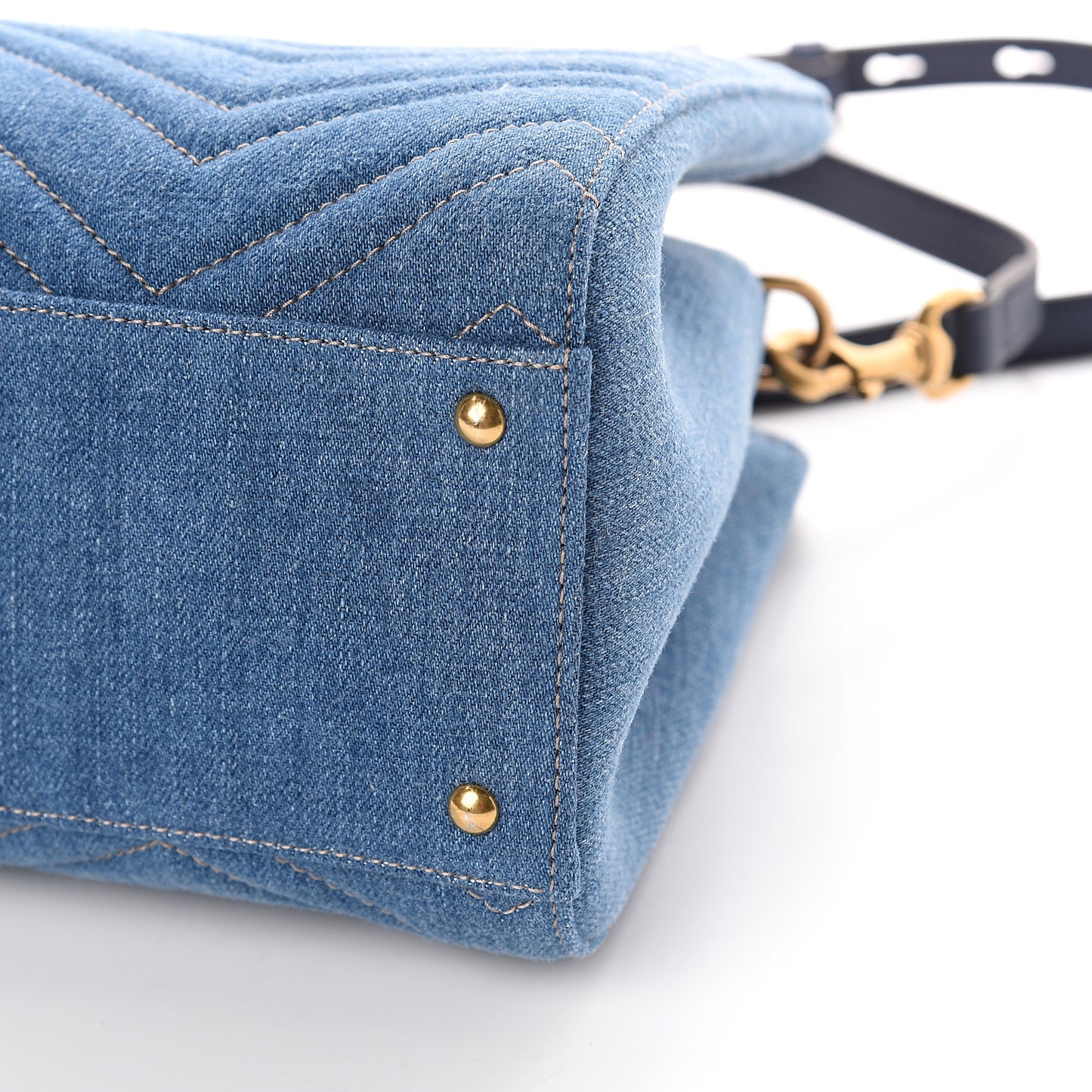 Denim Matelasse Small Pearly GG Marmont Tote Blue