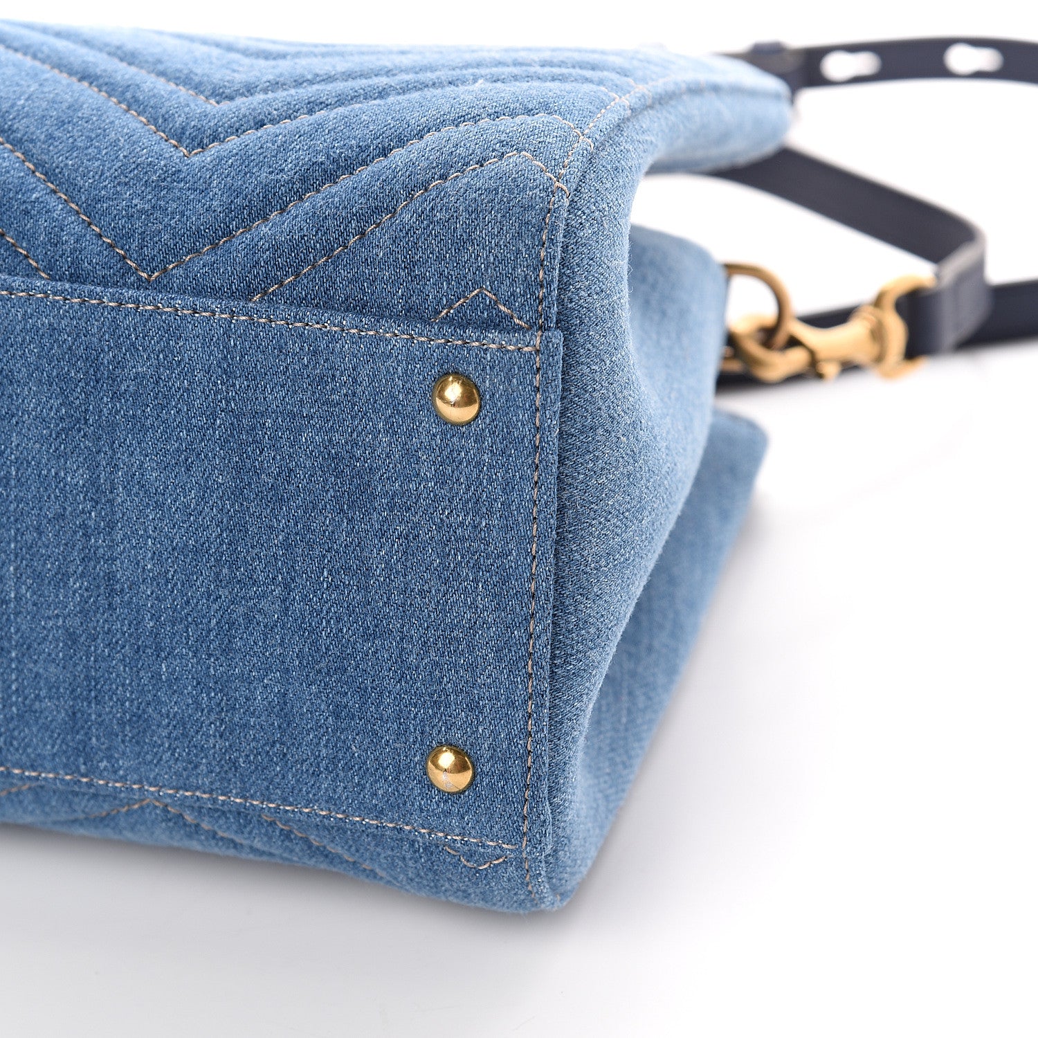 Gucci Denim Matelasse Small Pearly GG Marmont Tote Blue 8 of 8
