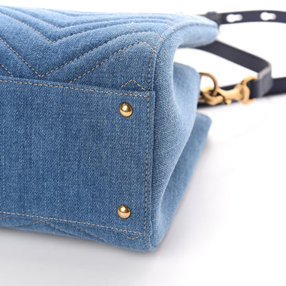 Gucci Denim Matelasse Small Pearly GG Marmont Tote Blue 8 of 8