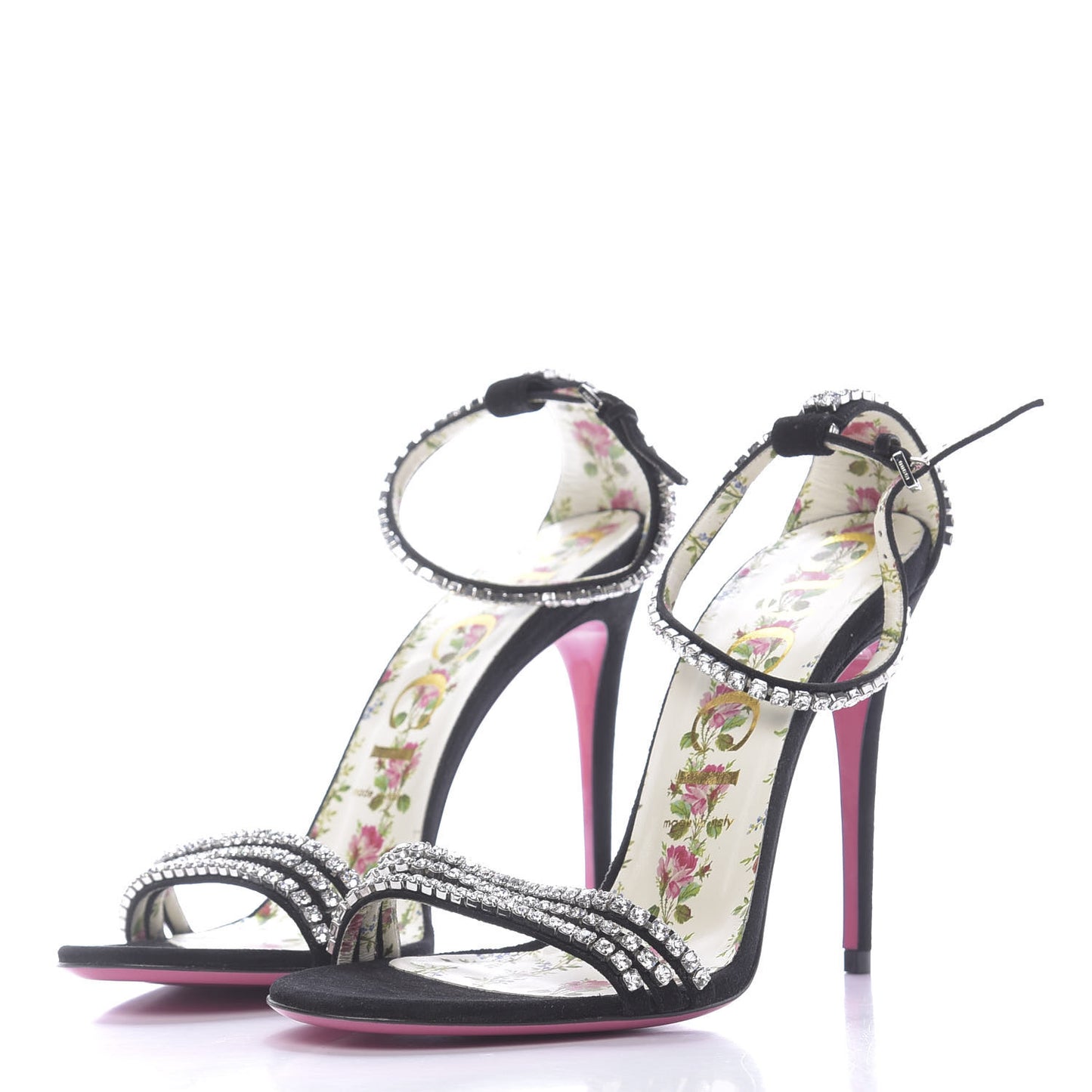 Kid Scamosciato Crystal Ankle Strap High Heel Sandals 40 Black