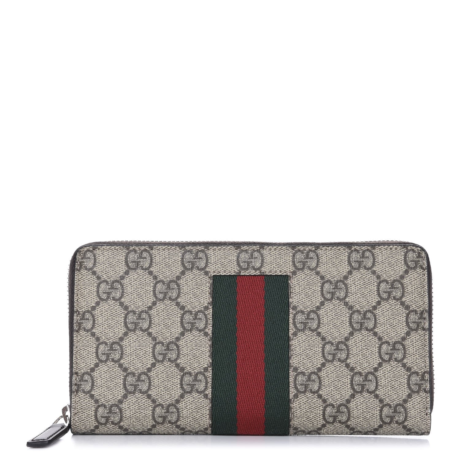 Gucci GG Supreme Monogram Web Zip Around Wallet Beige Cocoa 1 of 7
